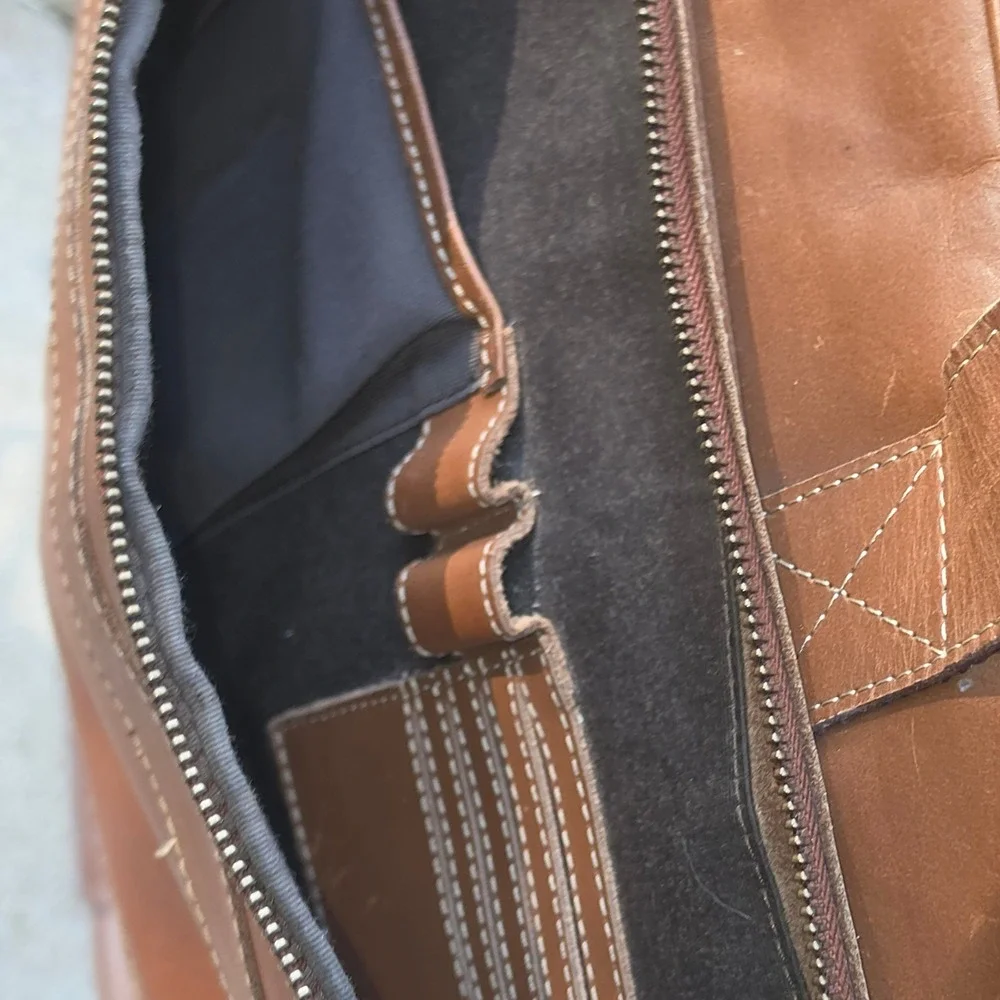 KomalIC Tan Leather Briefcase Messenger Bag Laptop Office Satchel Tan